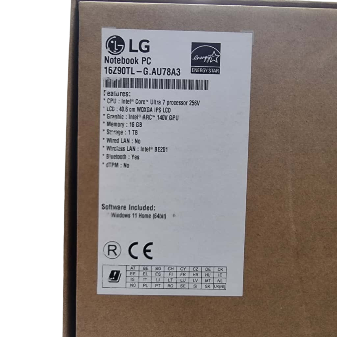 LG Gram 16Z90TL-G.AU78A3 (Obsidian Black) 16in Core Ultra 7-256V 16GB RAM 1TB NVME Gen4 With Dual SSD Copilot+PC