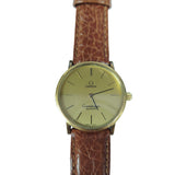 Omega Constellation Quartz Men Gold Face Leather Strap
