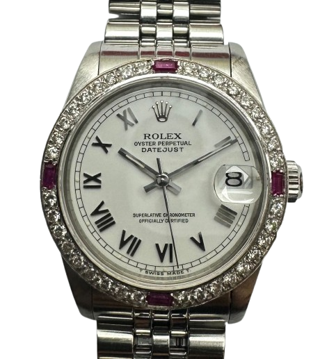 Rolex 68240 White Roman Dial Stainless Steel Midsize Bracelet Watch