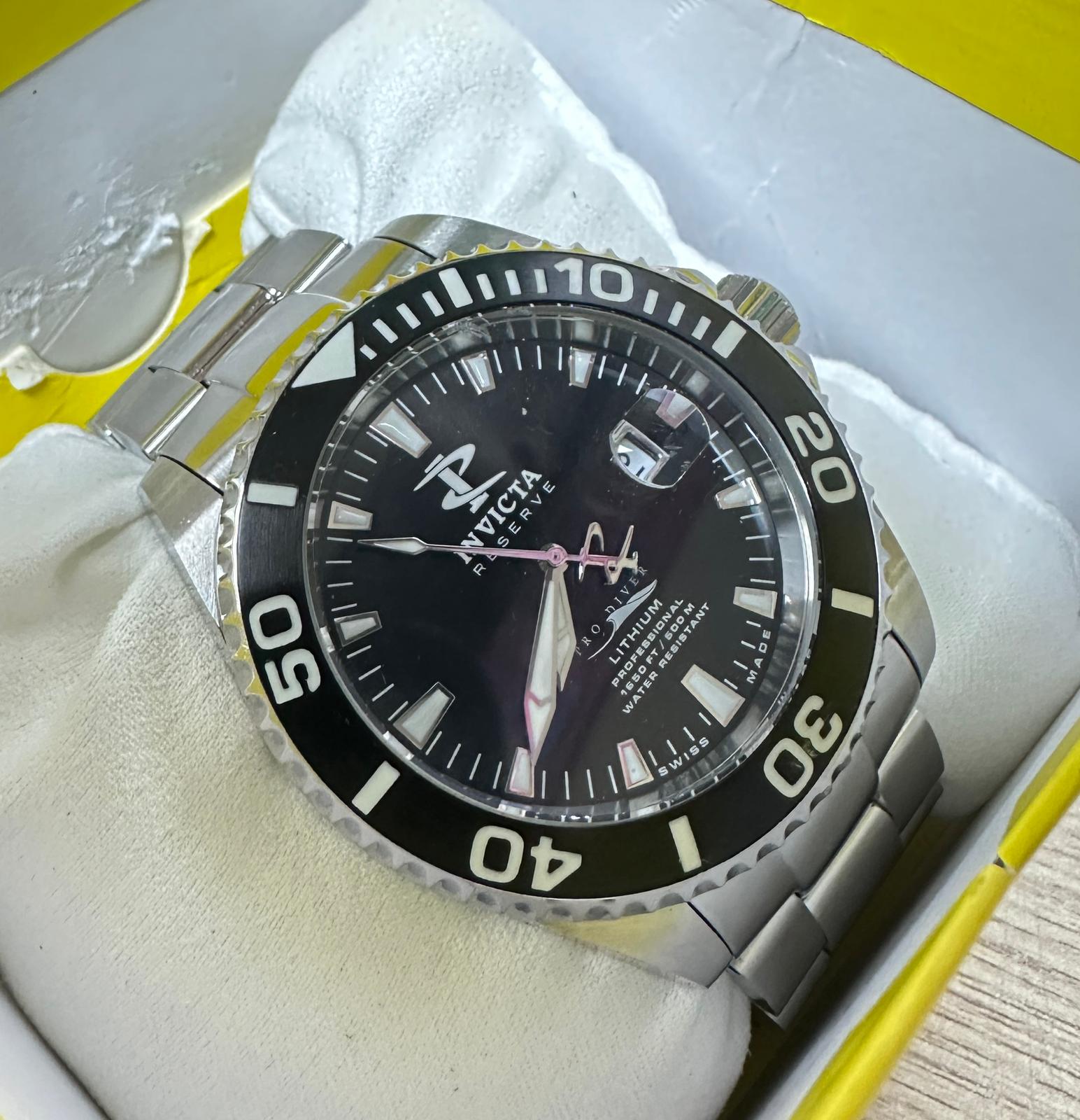 Invicta Reserve Quartz Black Colour Dial Stainless Steel Men Bracelet Watch