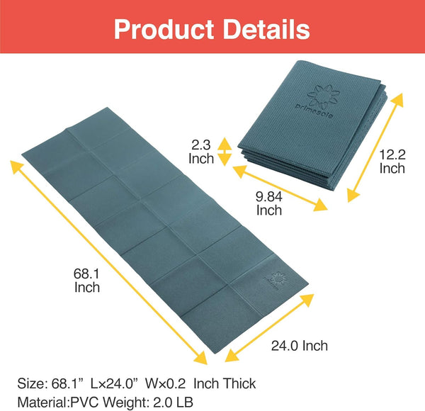 Primasole Folding Travel Yoga Mat Foldable Light Weight Easy To Carry To Workout Fitness Class Beach Park Travel Picnics 4mm Thick Black Color PSS91NH048A - View #4