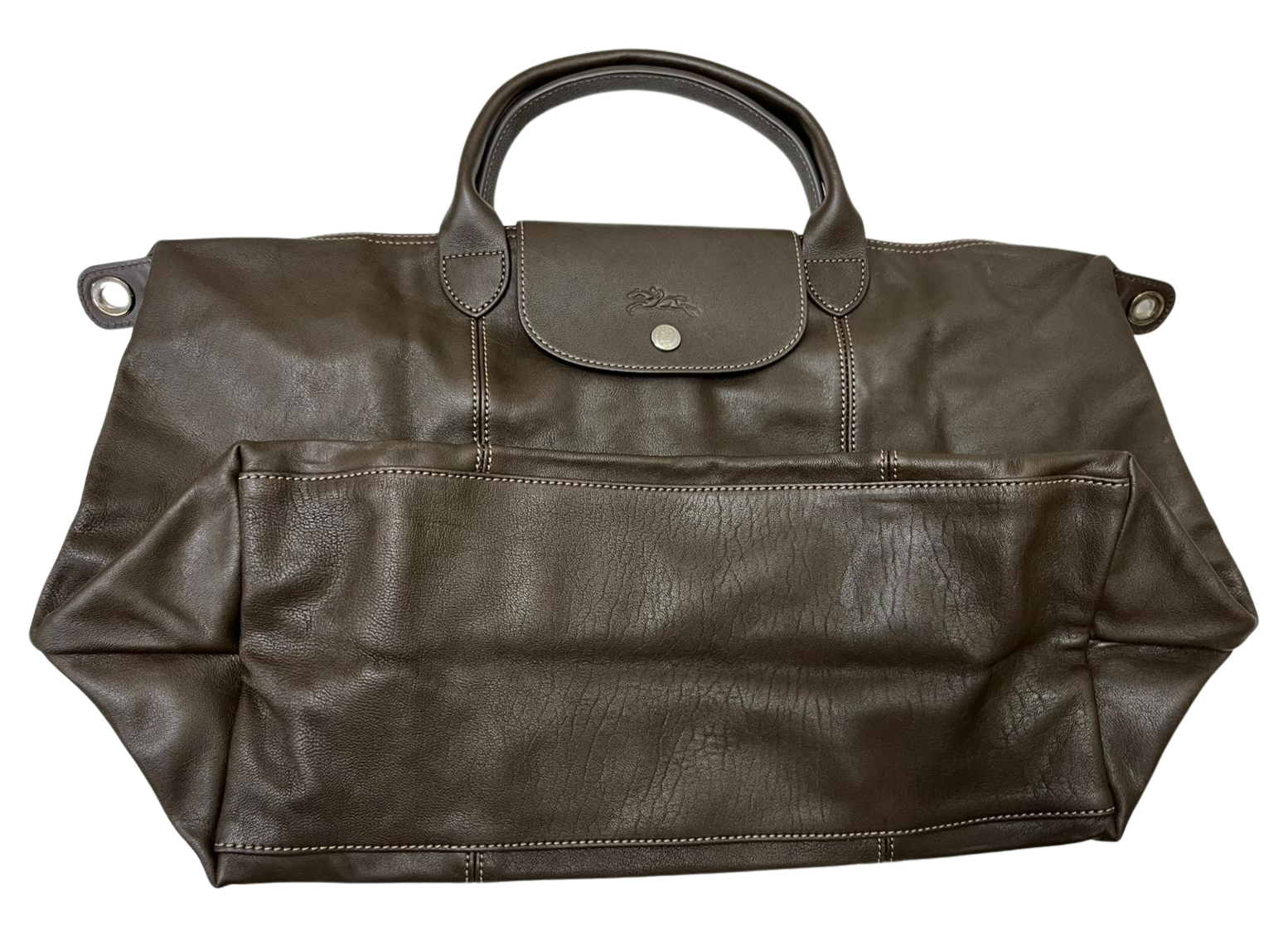 Longchamp Pliage Leather Handbag Brown Medium