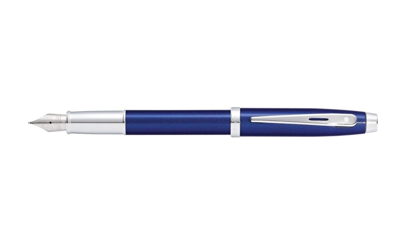 Sheaffer 100 Glossy Blue Lacquer Fountain Pen with Polished Chrome Trim and Medium Nib