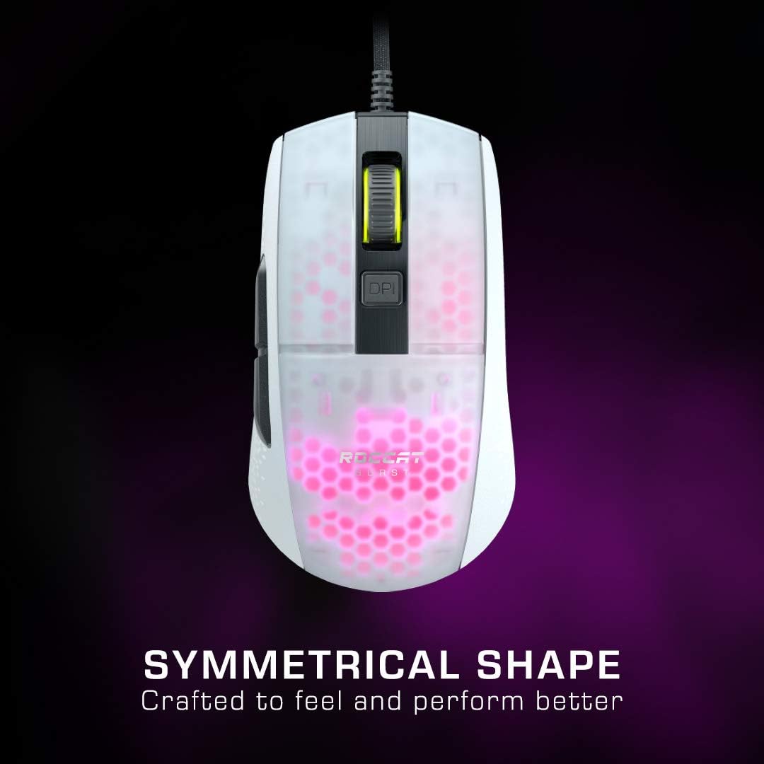 ROCCAT Burst Pro PC Gaming Mouse, Optical Switches, Super Lightweight Ergonomic Wired Computer Mouse, RGB Lighting, Titan Scroll Wheel, Bionic Shell, Claw Grip, Owl-Eye Sensor, 16K DPI, White
