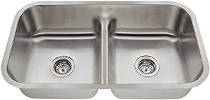 MR Direct 512-16 Stainless Steel Undermount 32-1/2 in. Double Bowl Kitchen Sink, 16 Gauge