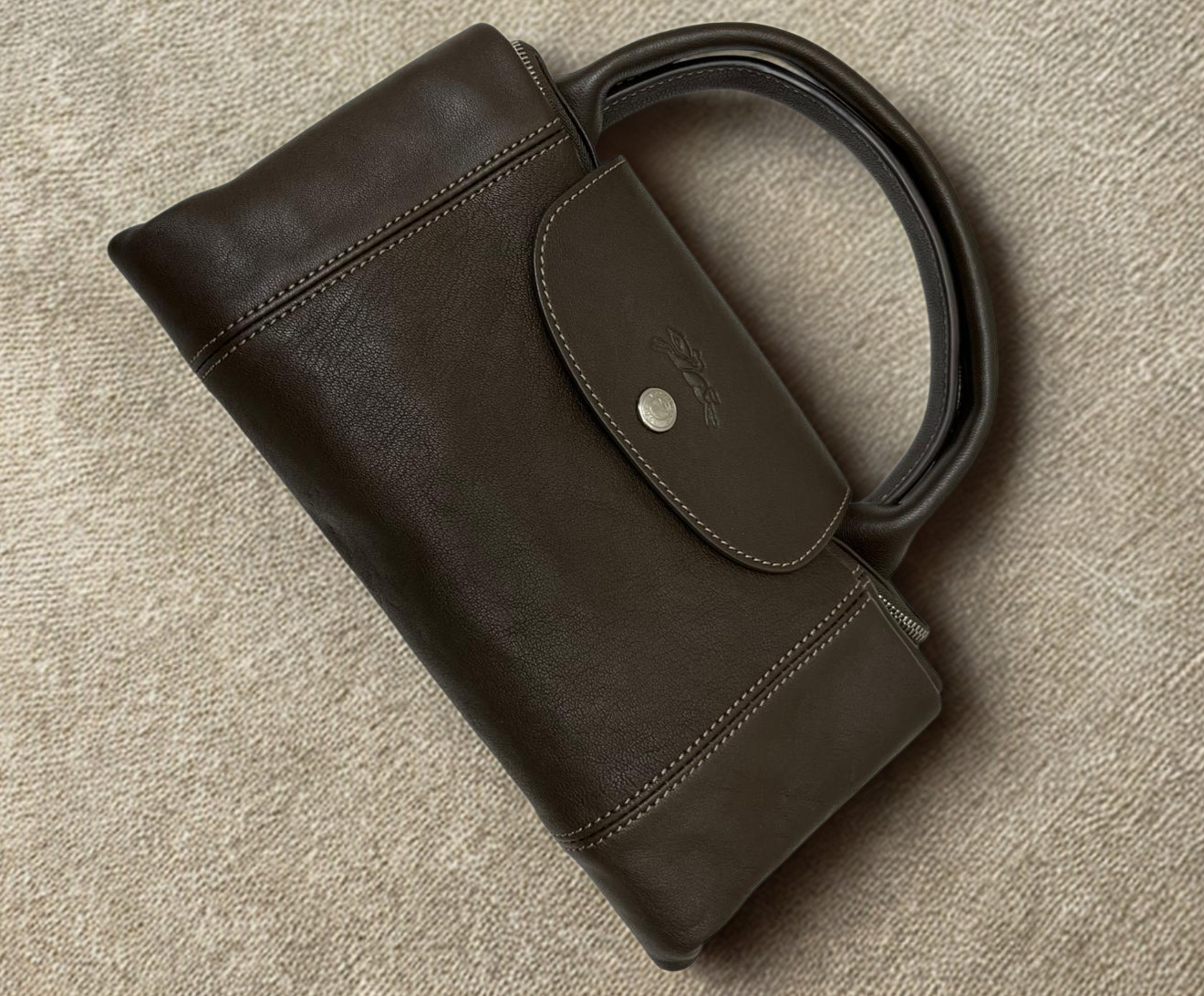 Longchamp Pliage Leather Handbag Brown Medium