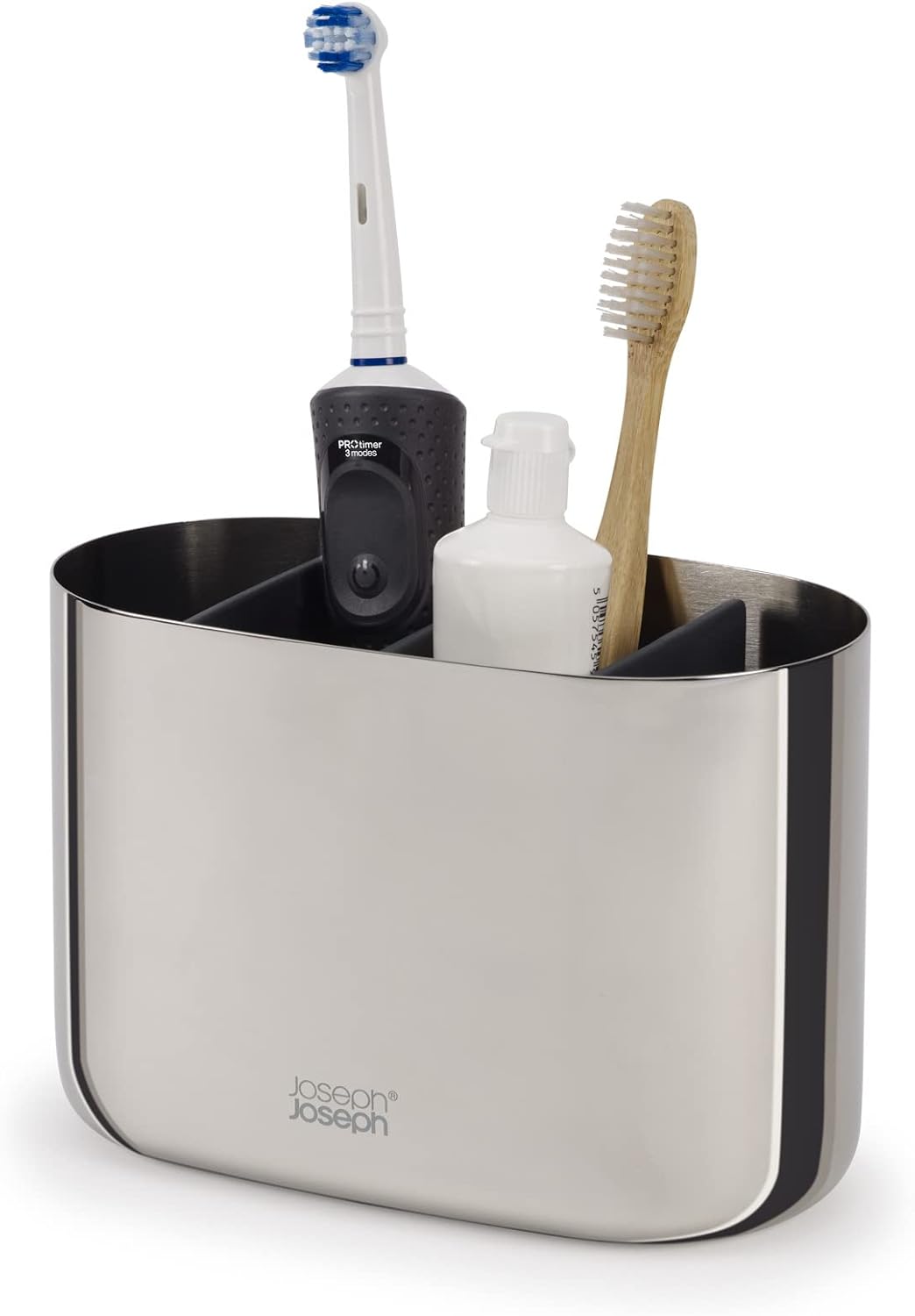 Joseph Joseph 70581 EasyStore Luxe Stainless Steel Toothbrush Caddy, Large, Silver