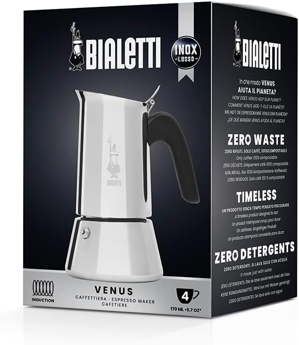 Bialetti 0007254/CN Venus Induction Coffee Maker, 4 Cups, Silver