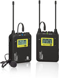 Wireless Lavalier Microphone System, LENSGO LWM-328C 99-Channel UHF Professional Omnidirectional Wireless Lapel Mic for Canon Nikon DSLR Camera Smartphone Camcorder Interview Video Recording