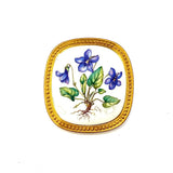 Georg Jensen, Royal Copenhagen - 925 Silver Hand Painted Floral Ceramic Brooch