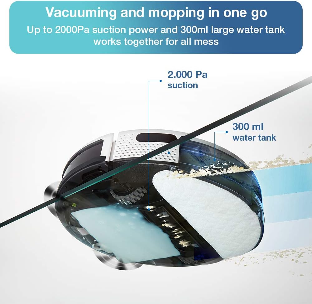 Yeedi k650 Robot Vacuum, 2000Pa Wi-Fi Robotic Vacuum Cleaner with 800ML Big Dustbin and Tangle-Free Brush, Perfect for Pet Hair, Carpets, Hard Floor, Self-Charging, Compatible with Boundary Strips