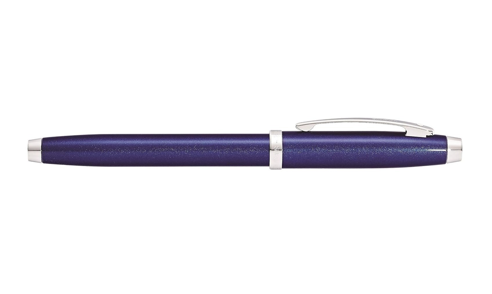 Sheaffer 100 Glossy Blue Lacquer Fountain Pen with Polished Chrome Trim and Medium Nib
