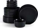 Stone Lain Celina Stoneware 12-Piece Dinnerware Set, 2B, Black, Service For 4, 9-inch Pasta Bowl