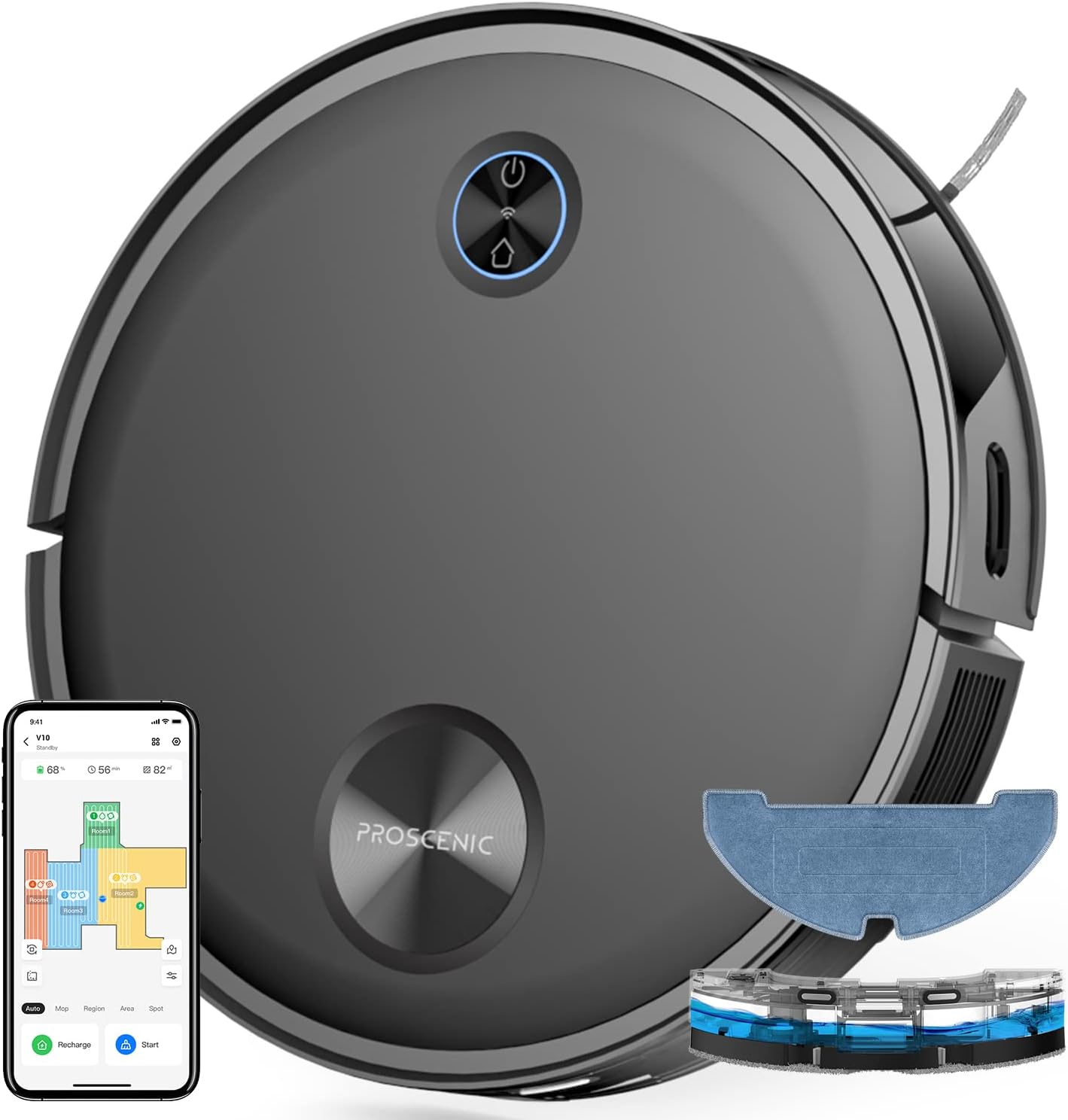Proscenic V10 Robot Vacuum Cleaner, 3000Pa Strong Suction LiDAR robot vacuum, Sonic Mopping, Ultrasonic Carpet Recognition, App & Alexa Voice Control, Self-Charging, for Hard Floor & Low Pile Carpet