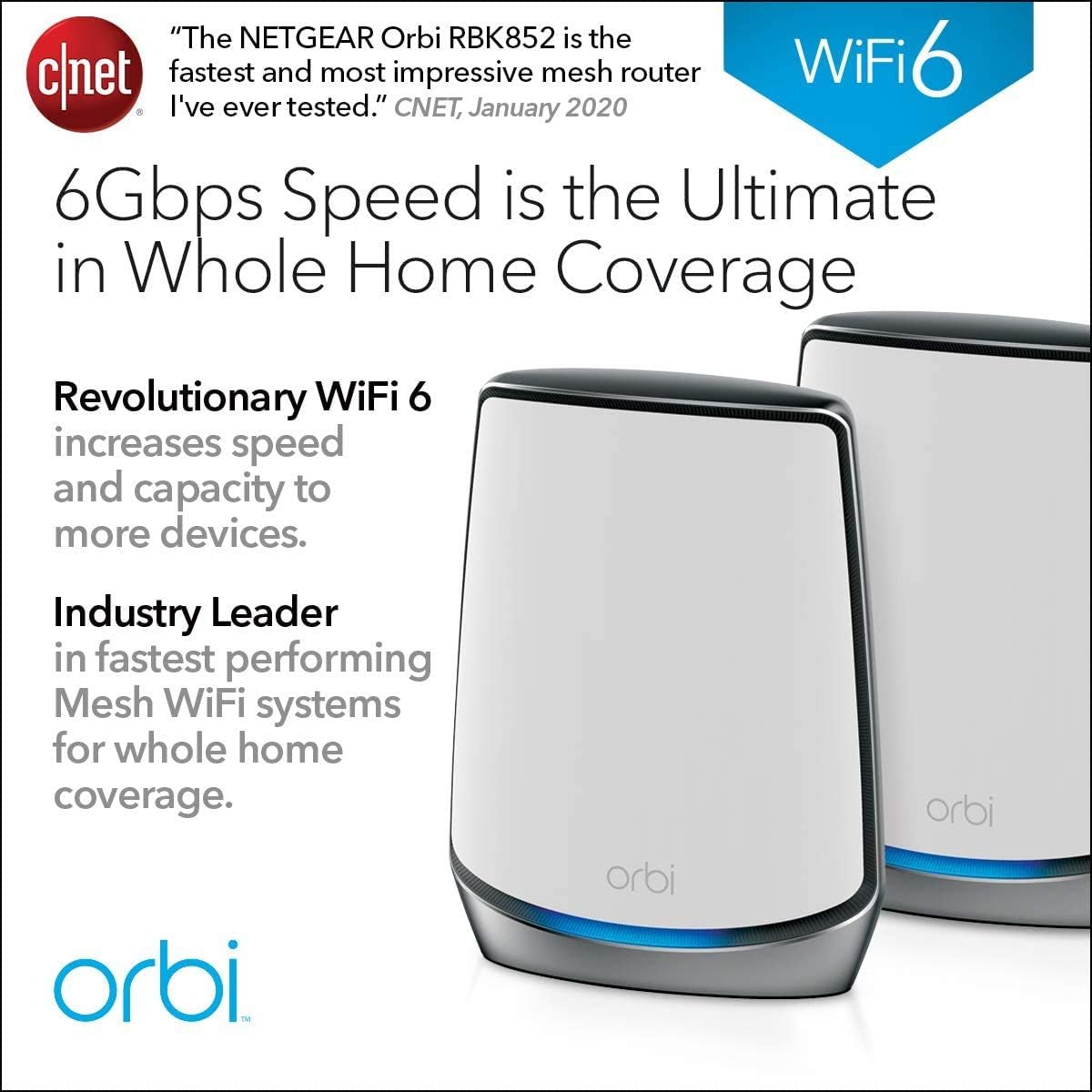 NETGEAR Orbi AX6000 TriBand WiFi 6 Mesh System RBK852