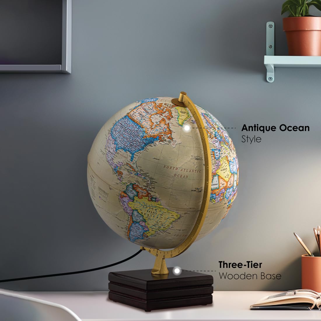 Waypoint Geographic Horizon Plus Illuminated Globe 12in Antique OceanStyle World Globe