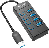 4 Ports USB 3.0 Hub Wavlink USB Port With Individual Power Switches And LEDs