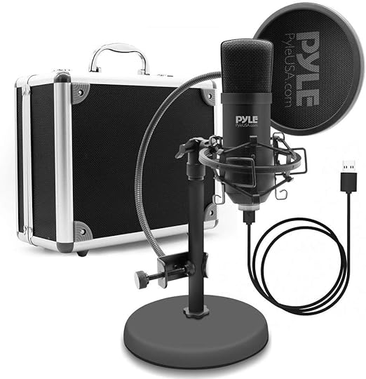 Pyle PDMIKT100 USB Microphone Podcast Recording Kit - Audio Recording Cardioid Condenser Mic w/Stand, Gooseneck Pop Filter, For Gaming, Desktop,Streaming, Studio, Works w/Windows PC, Laptop, Mac