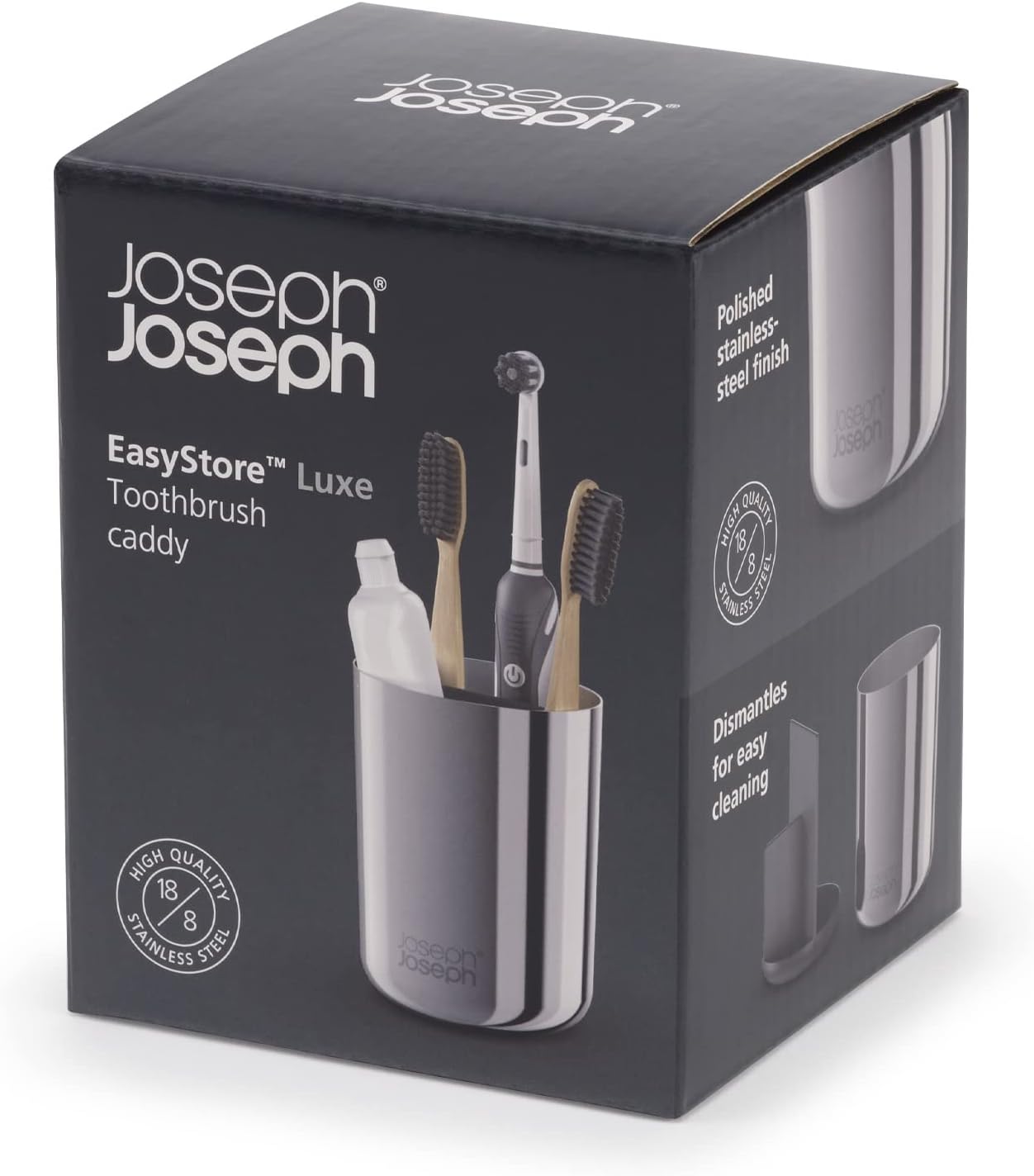 Joseph Joseph 70580 EasyStore Luxe Stainless Steel Toothbrush Caddy, Silver