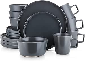 Stone Lain Coupe Stoneware Dinnerware Set, Service for 4, Gray Matte