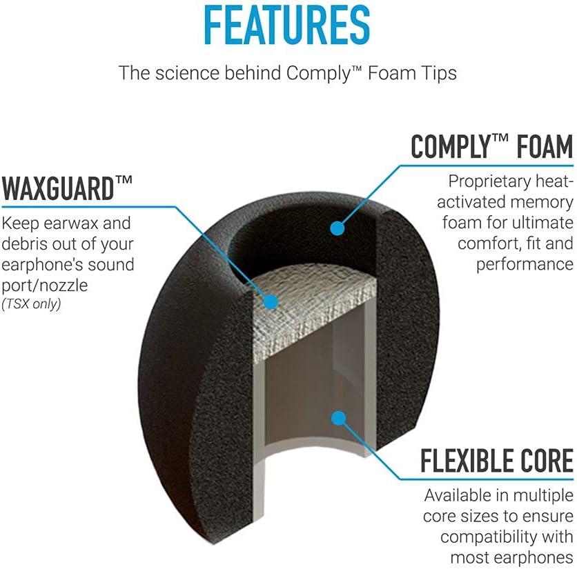 Comply Tsx-400 Comfort Plus Foam Eartips Medium Size 3 Pairs