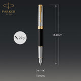 Parker Sonnet Fountain Pen, Premium Metal and Black Gloss Finish with Gold Trim, Fine 18k Gold Nib with Black Ink Cartridge