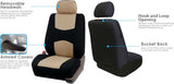 FH Group Car Seat Covers Full Set Beige Cloth - Universal Fit Automotive Seat Covers, Low Back Front Seat Covers, Solid Back Seat Cover, Washable Car Seat Cover for SUV, Sedan and Van