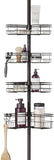 Zenna Home Tension Pole Shower Caddy with 4 L-Shaped Shelves with Hooks, Bronze, 60-97 Inch – Rust-Resistant Corner Shower Organizer Shelf – Adjustable Shower Rack for Bath Essentials