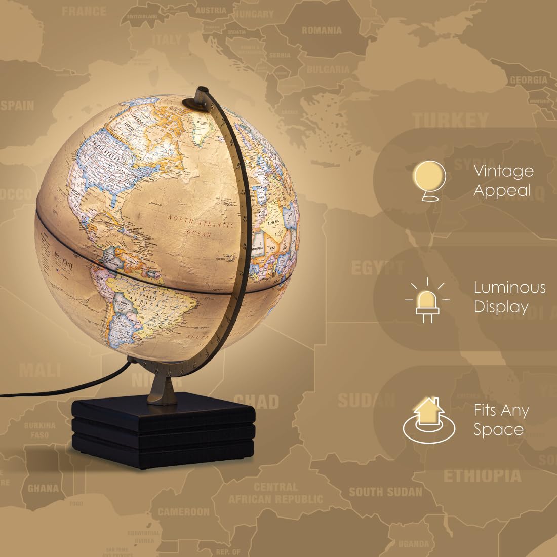 Waypoint Geographic Horizon Plus Illuminated Globe 12in Antique OceanStyle World Globe
