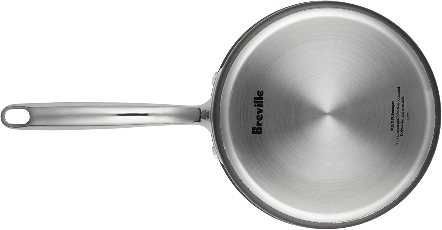 Breville Thermal Pro Hard Anodized Nonstick Sauce Pan/Saucepan with Lid, 3 Quart, Gray