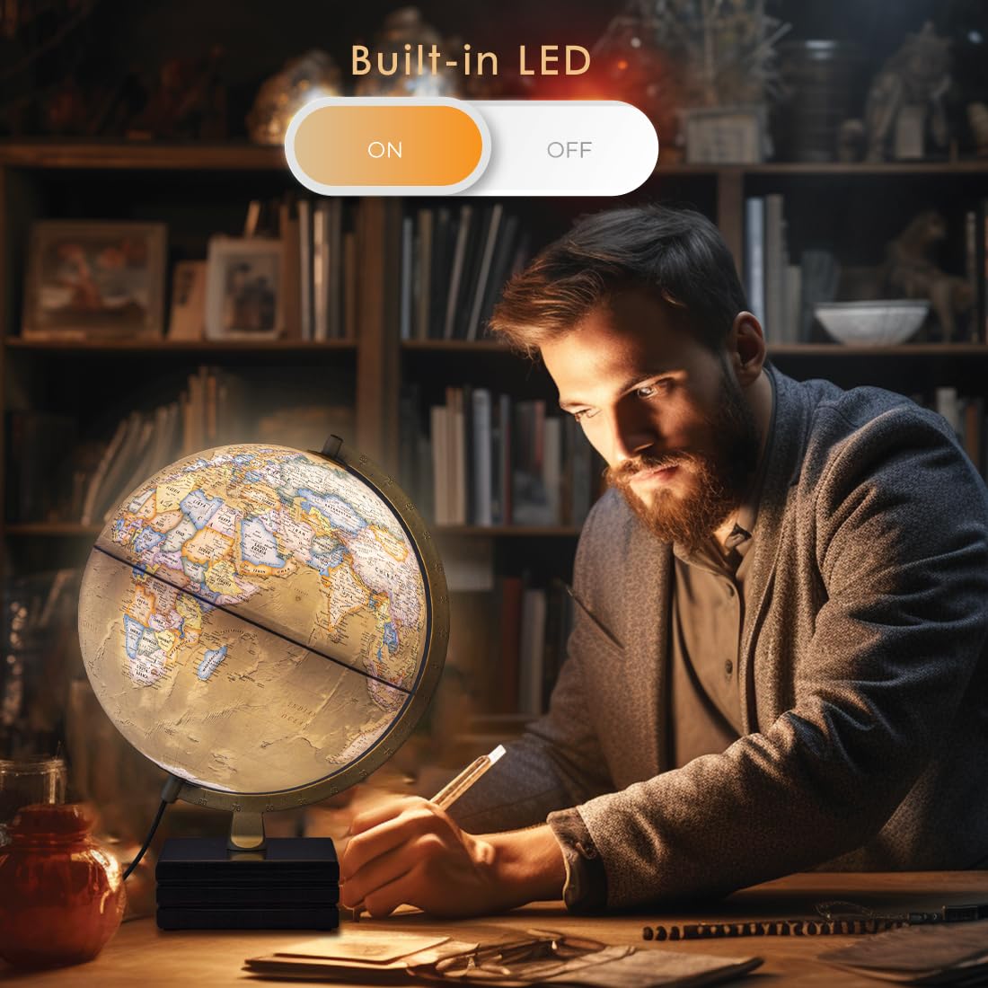 Waypoint Geographic Horizon Plus Illuminated Globe 12in Antique OceanStyle World Globe