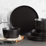 Stone Lain Coupe Dinnerware Set,16 Piece, Service For 4, Black Matte