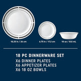 Corelle 18-Piece Round Dinnerware Set, Service for 6, Lightweight Round Plates and Bowls Set, Brasserie