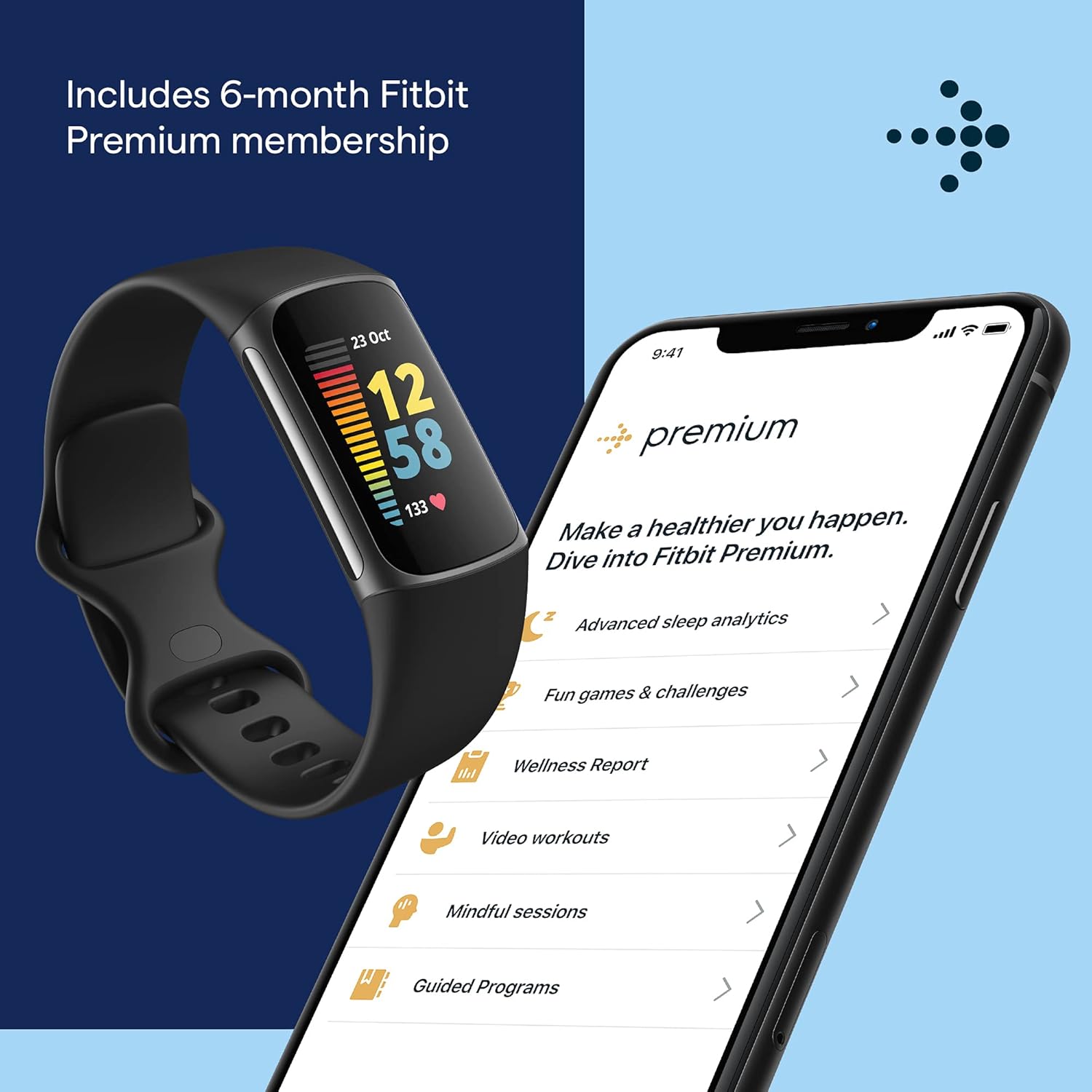 Fitbit Charge 5 Advanced Fitness & Health Tracker with GPS, Stress Management Tools, Sleep Tracking, 24/7 Heart Rate & More, Black/Graphite, One Size (S &L Bands Included) - Singapore Edition