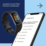 Fitbit Charge 5 Advanced Fitness & Health Tracker with GPS, Stress Management Tools, Sleep Tracking, 24/7 Heart Rate & More, Black/Graphite, One Size (S &L Bands Included) - Singapore Edition