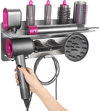 Hair Dryer Holder For Dyson Supersonic Hair Dryer For Dyson Airwrap Styler Organizer Storage Shelf 2in1 Wall Mounted Stand Fits Curler Diffuser Two Nozzles For Bathroom Bedroom Hair Salon Barbershop