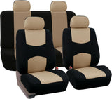 FH Group Car Seat Covers Full Set Beige Cloth - Universal Fit Automotive Seat Covers, Low Back Front Seat Covers, Solid Back Seat Cover, Washable Car Seat Cover for SUV, Sedan and Van