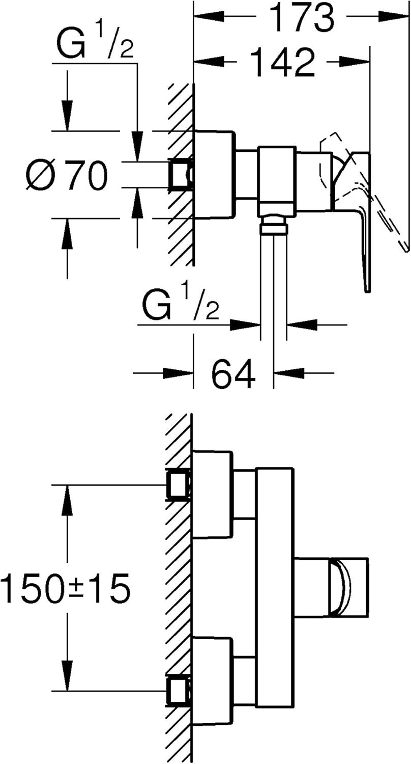 GROHE SHOWER MIXER SINGLE LEER SILVER