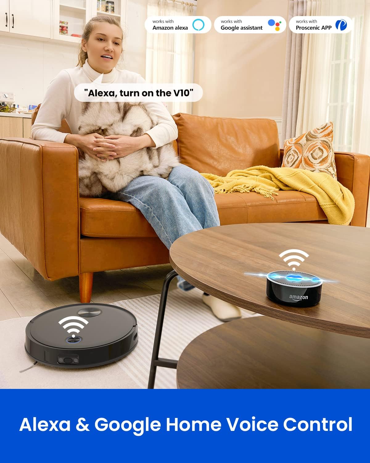 Proscenic V10 Robot Vacuum Cleaner, 3000Pa Strong Suction LiDAR robot vacuum, Sonic Mopping, Ultrasonic Carpet Recognition, App & Alexa Voice Control, Self-Charging, for Hard Floor & Low Pile Carpet