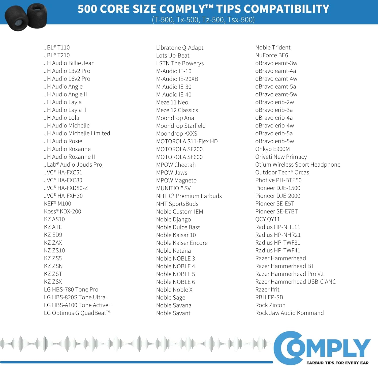 Comply Hear Isolation T500 Replacement Foam Earphone Earbud Tips Black 3 Pairs Large