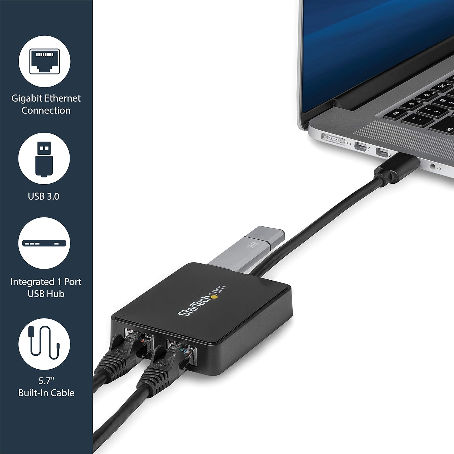 StarTech.com USB32000SPT USB 3.0 To 2 Port Gigabit Ethernet LAN Adapter With USB Port