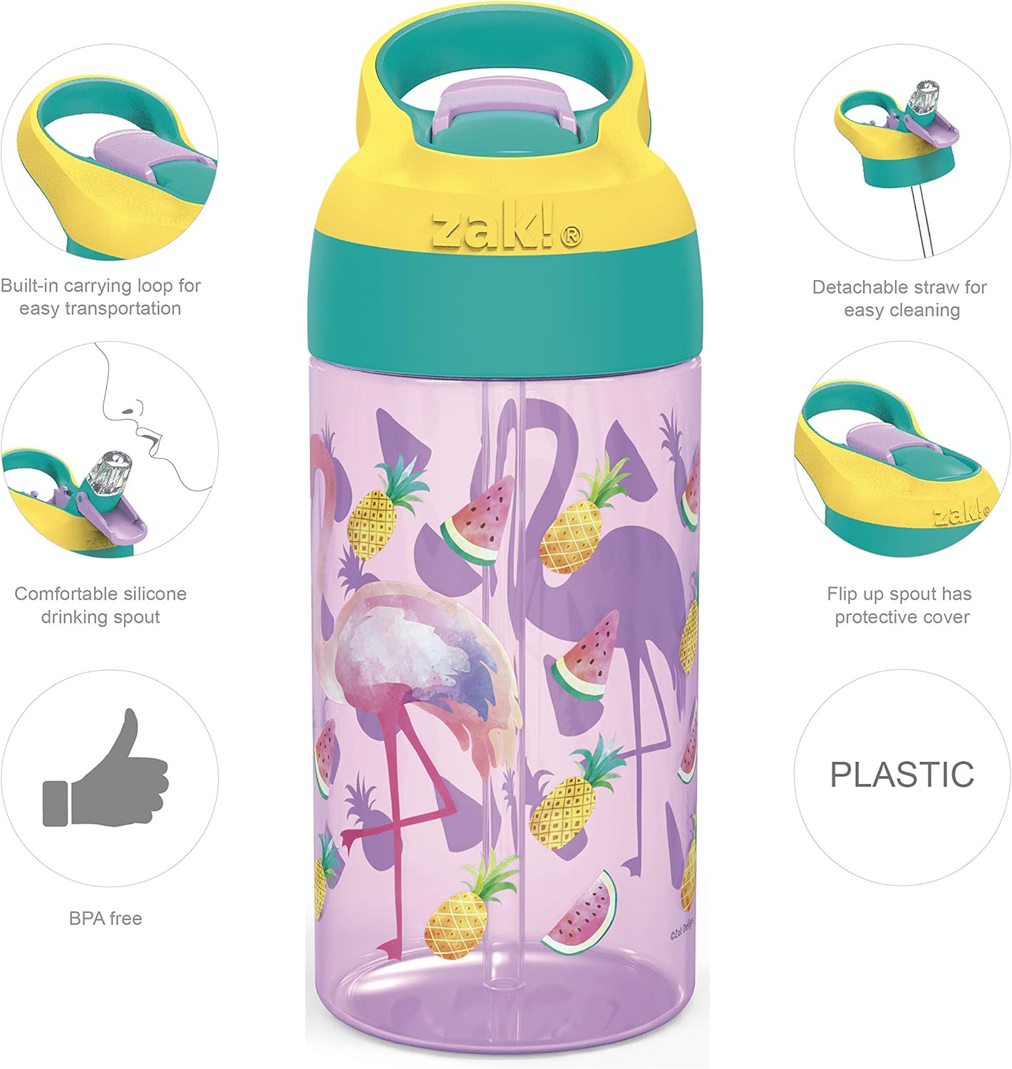 Zak Designs 16oz Riverside Desert Life Kids Water Bottle with Straw and Built in Carrying Loop Made of Durable Plastic, Leak-Proof Design for Travel, 2PK Set