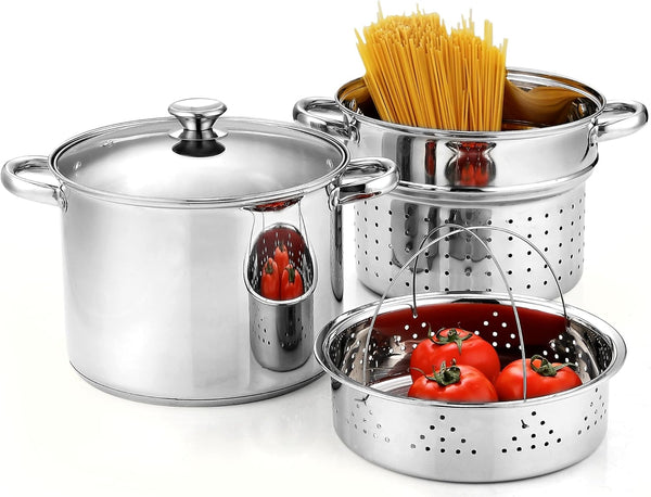 Cook N Home 4 Piece 8 Quart Multipots Stainless Steel Pasta Cooker Steamer