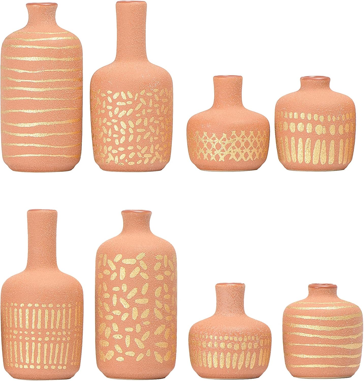 Main + Mesa Stoneware Vases with Gold Pattern, Set of 8