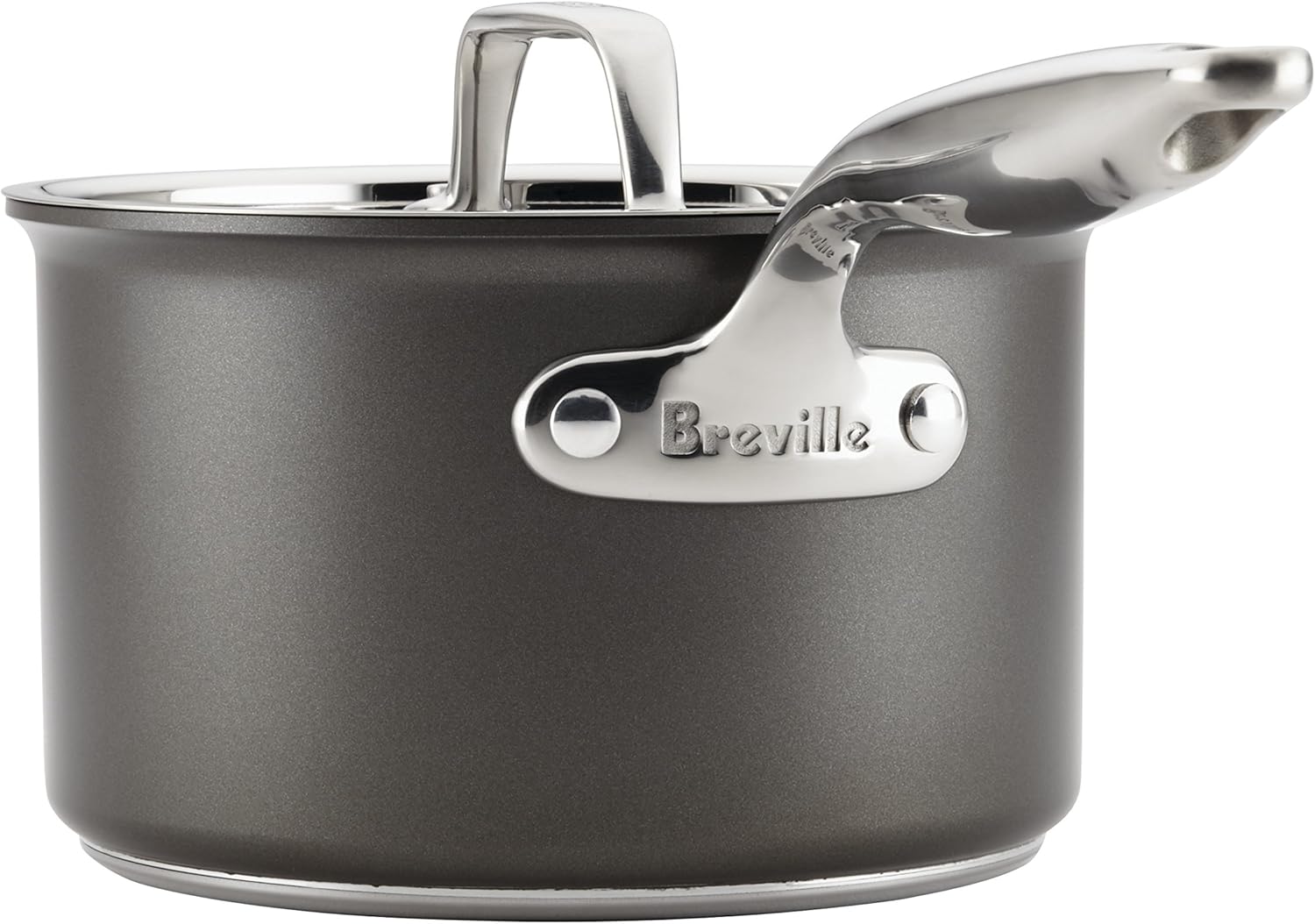 Breville Thermal Pro Hard Anodized Nonstick Sauce Pan/Saucepan with Lid, 3 Quart, Gray