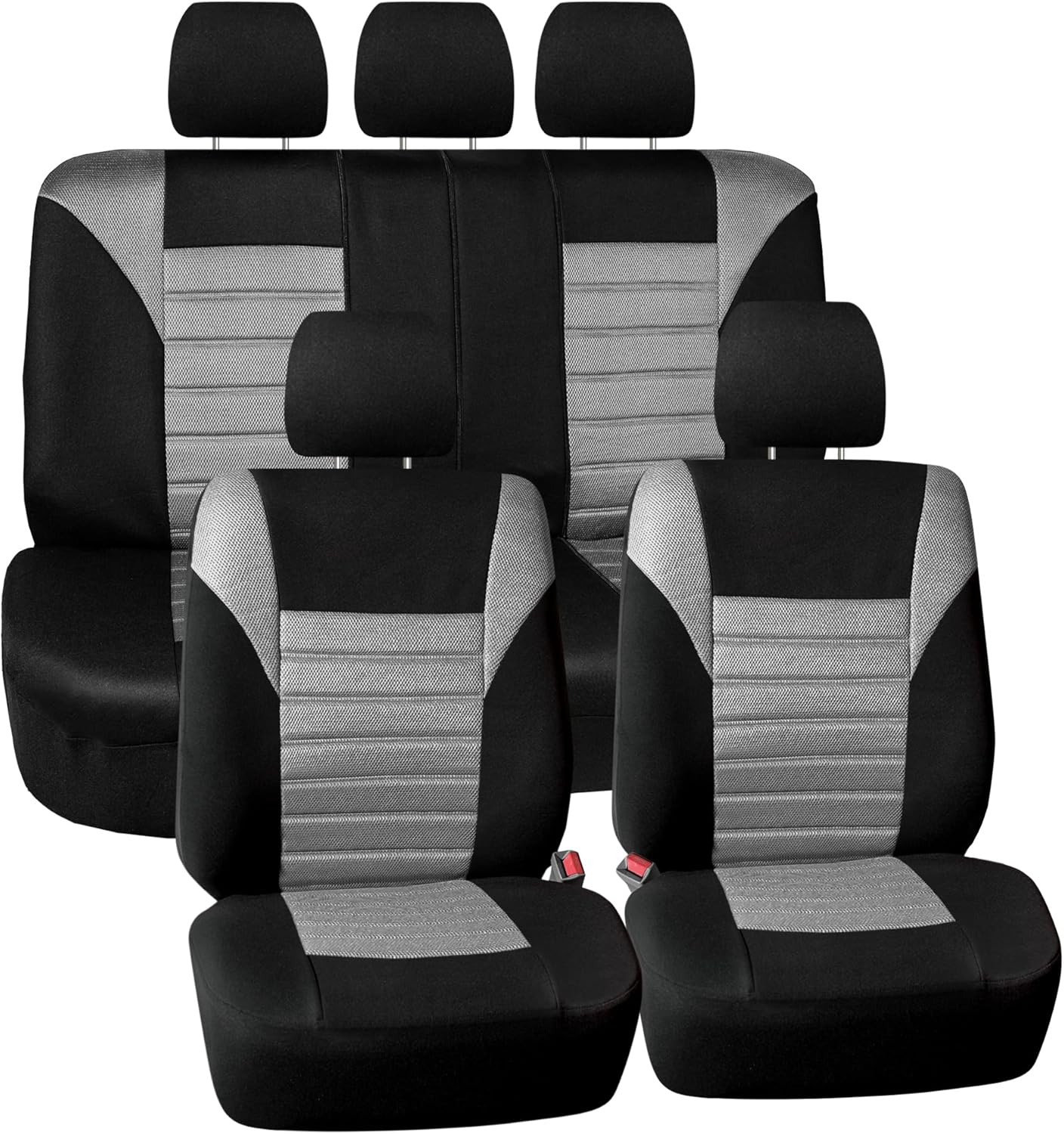 FH Group Car Seat Covers Full Set Gray 3D Air Mesh - Universal Fit, Automotive Seat Covers, Low Back Seat Cover, Airbag Compatible, Split Bench Rear Seat, Washable Car Seat Cover for SUV, Sedan