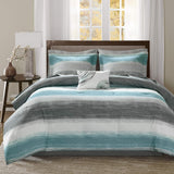 Madison Park Essentials Cozy Bed in a Bag Comforter, Vibrant Color Design All Season Down Alternative Cover with Complete Sheet Set, Queen(90"x90"), Strip Aqua