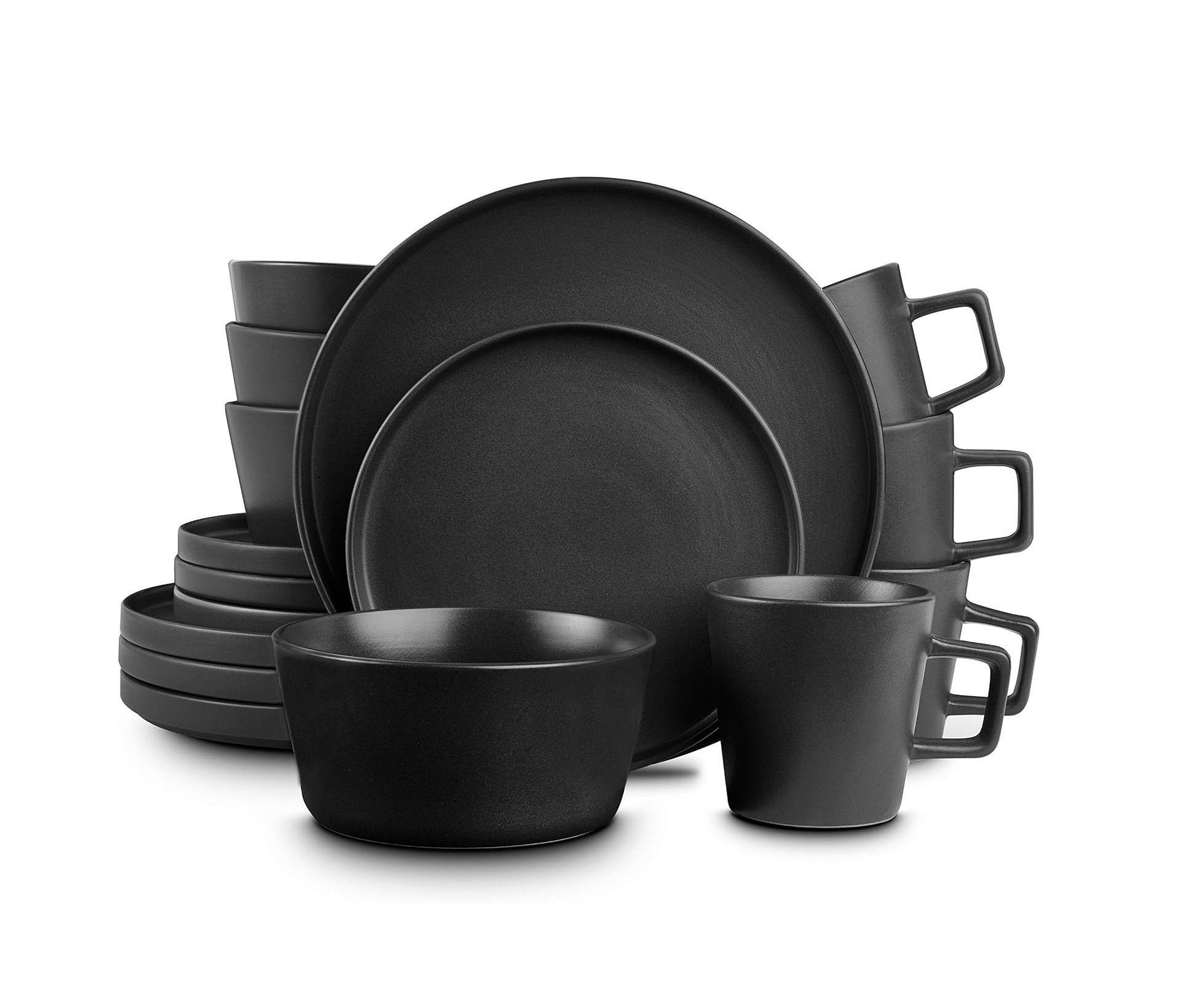 Stone Lain Coupe Dinnerware Set,16 Piece, Service For 4, Black Matte