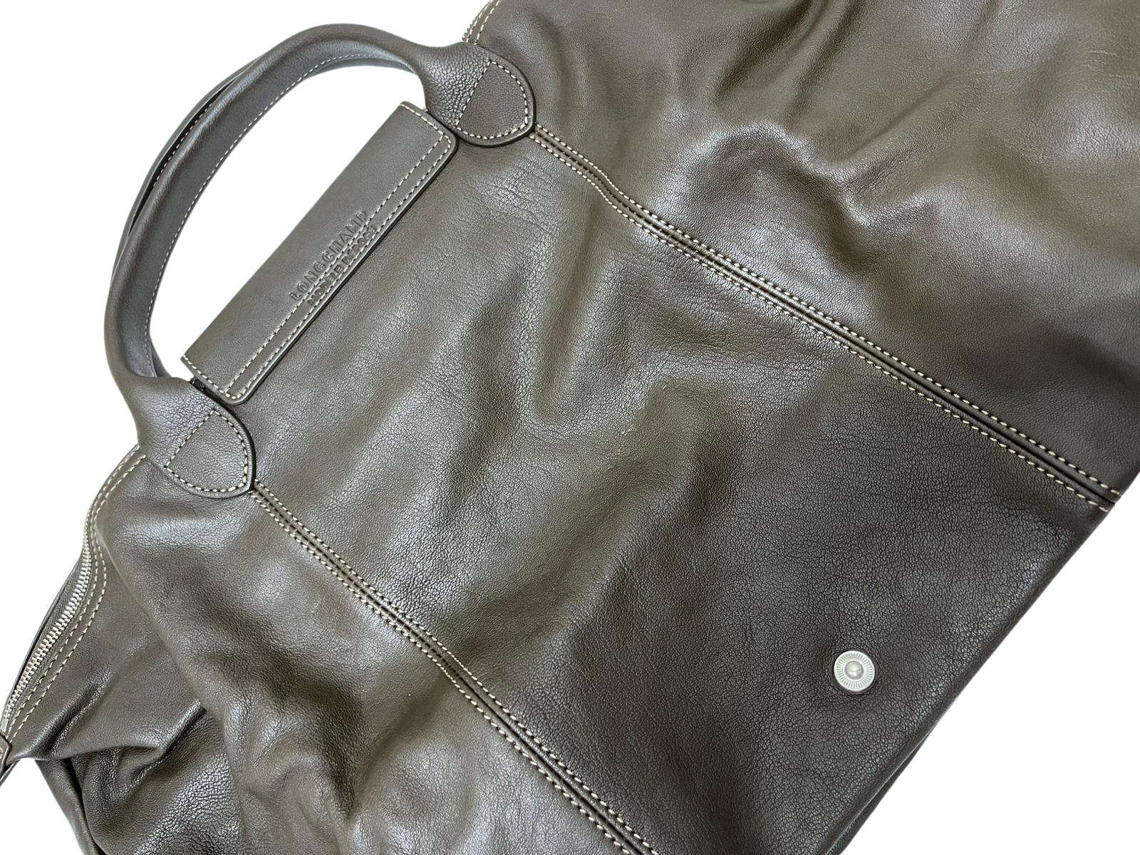 Longchamp Pliage Leather Handbag Brown Medium