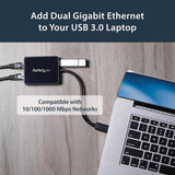 StarTech.com USB32000SPT USB 3.0 To 2 Port Gigabit Ethernet LAN Adapter With USB Port